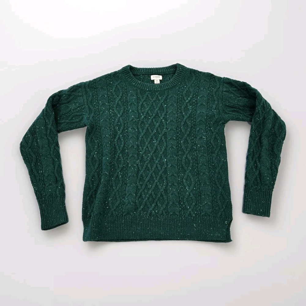 J.Crew Donegal Cable Knit Pullover Sweater Women's Sz XS Green Speckled Knitted